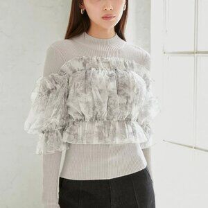 Snidel Tulle off-shoulder docking knit pullover